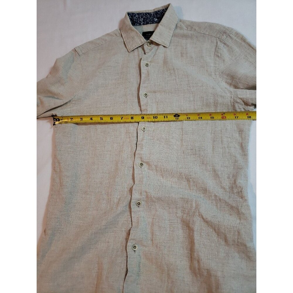 Zara Man Casual button up linen blend shirt slim fit Long Sleeve flip cuf size S - Picture 10 of 15